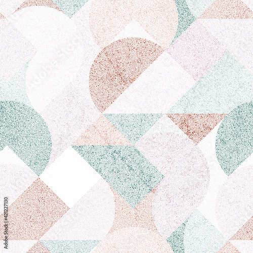 Seamless embroidery pattern in polka dot style. Grunge texture. Abstract geometric ornament. Punch needle embroidery, handmade, carpet print. Vector illustration.