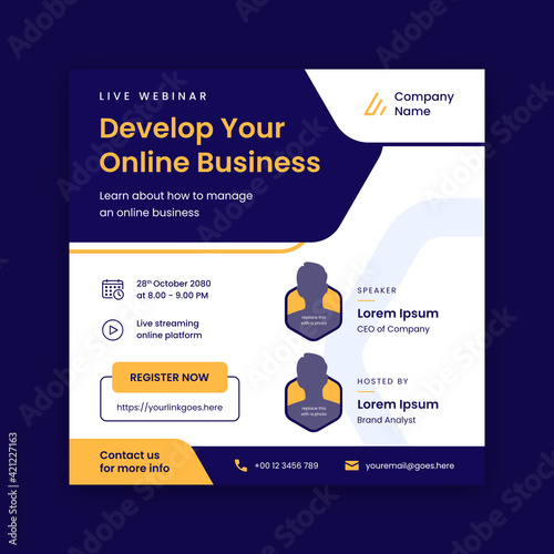 webinar square poster design template vector