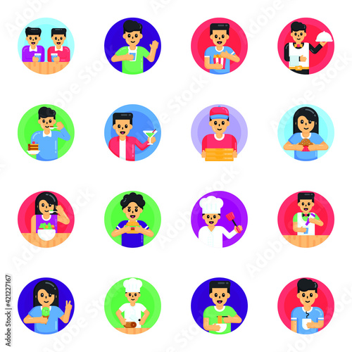 Flat Rounded Icons of Food Activities
