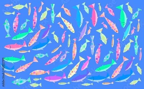 sea background, with many multicolored fish