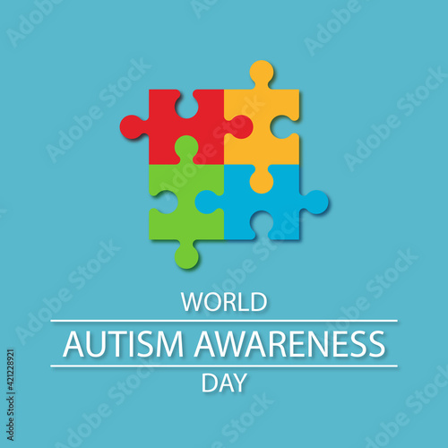 World autism awareness day illustration square social media post with puzzle vector