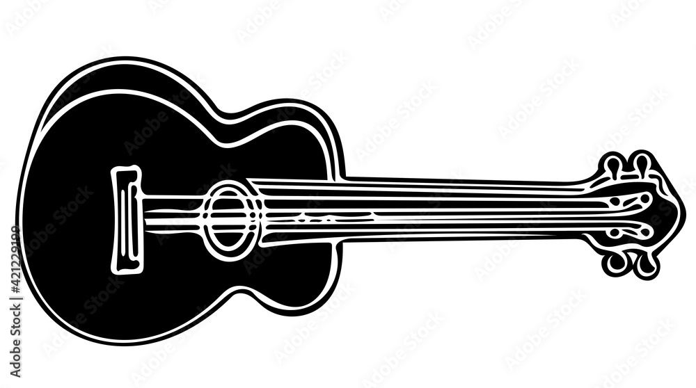 Fototapeta premium Acoustic guitar in doodle style. Decorative Scetchy Element for music festival, banner, label etc.