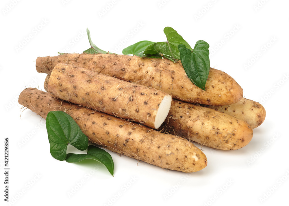 Chinese yam and leaves isolated on white background stock photo Chinese yam and leaves isolated on white background stock photo