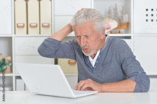 senior man using laptop at home © aletia2011