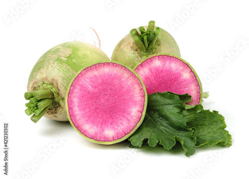 Watermelon radish, chinese red meat radish stock photo