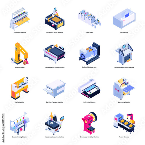 
Pack of Machinery Isometric Icons 

