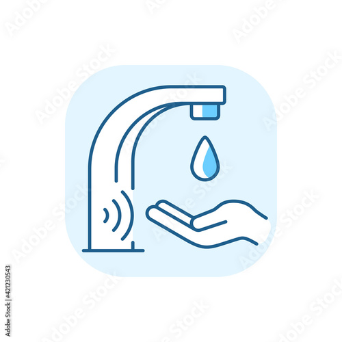 Automatic water tap blue RGB color icon. Electronic and touchless automatic faucet that allows to drastically decrease water consumption. Isolated vector illustration