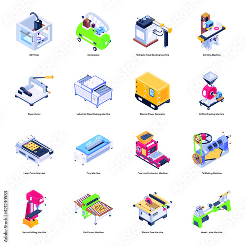 
Pack of Industrial Machines Isometric Icons 

