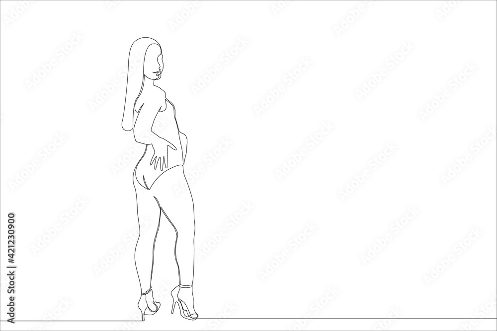 Continuous one line drawing of a girl in dance. Continuous one line drawing of a girl in dance.