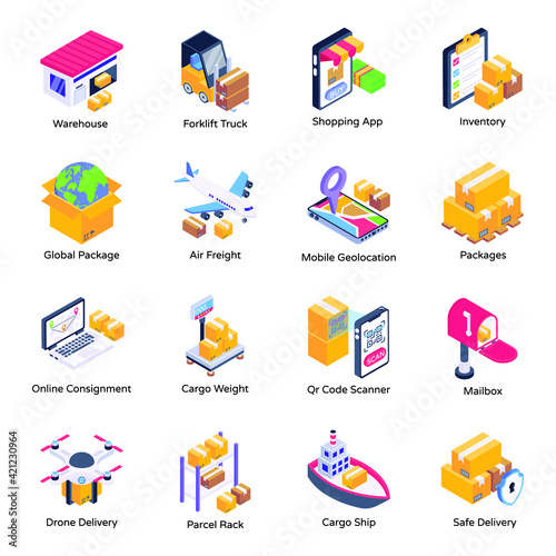 
Pack of Logistics Isometric Icons 

