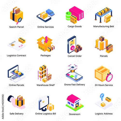 
Pack of Logistics Services Isometric Icons 

