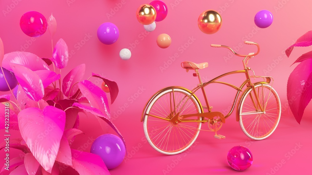 bicycle in pink interior, 3d illustration render bicycle in pink interior, 3d illustration render