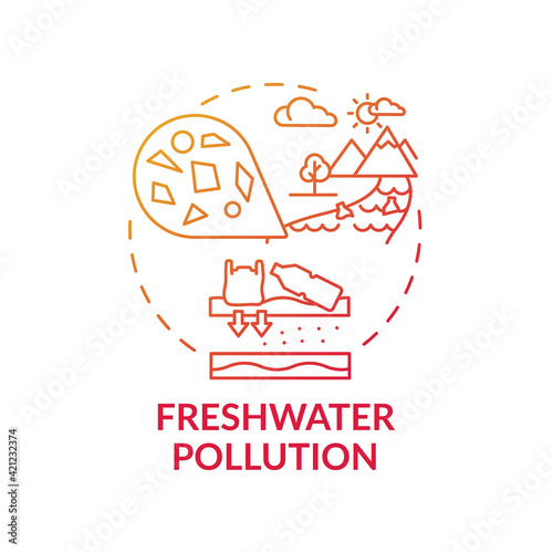 Freshwater pollution concept icon. Microplastics effects idea thin line illustration. Water contamination. Plastic debris. Vector isolated outline RGB color drawing