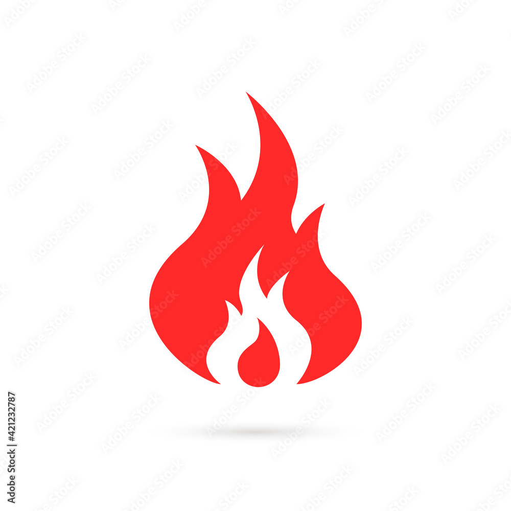 red fire or flame icon with shadow red fire or flame icon with shadow