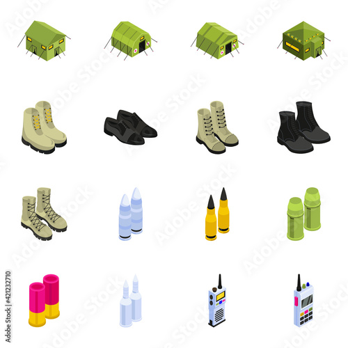 
Set of Military Isometric Icons 

