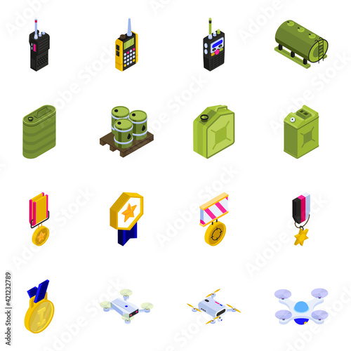 
Set of Army Equipment Isometric Icons 


