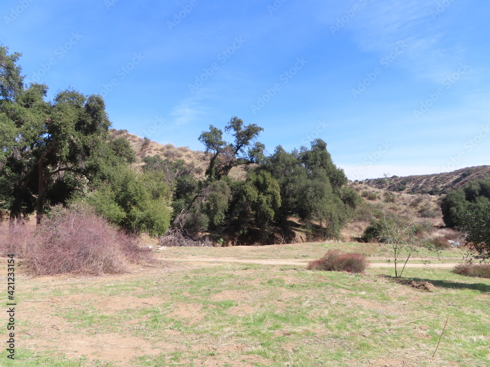 Oakmont Park in Redlands with Oak Trees at the Beginning of the Trail in Southern California