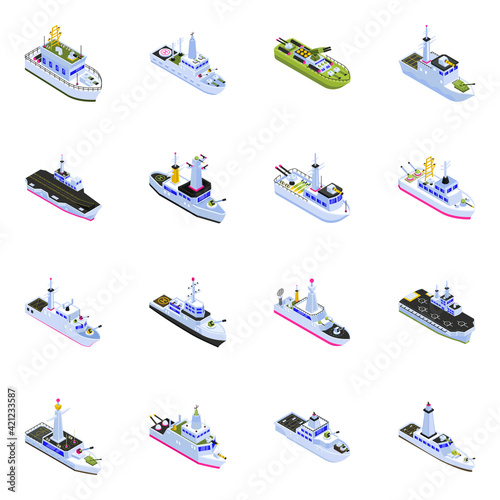 Isometric Icons of Military Ships 
