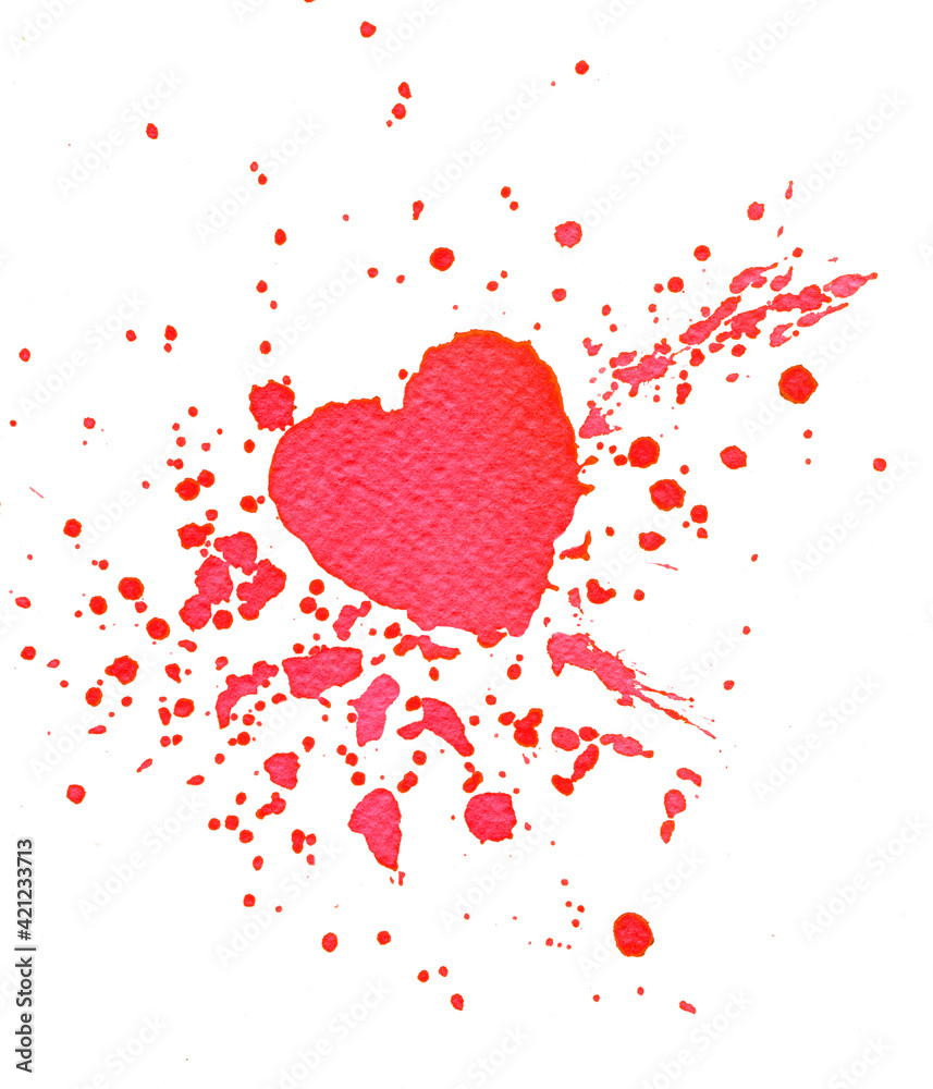 Set of Red Watercolor Blots and Splashes and Big Heart-shaped Spot Set of Red Watercolor Blots and Splashes and Big Heart-shaped Spot