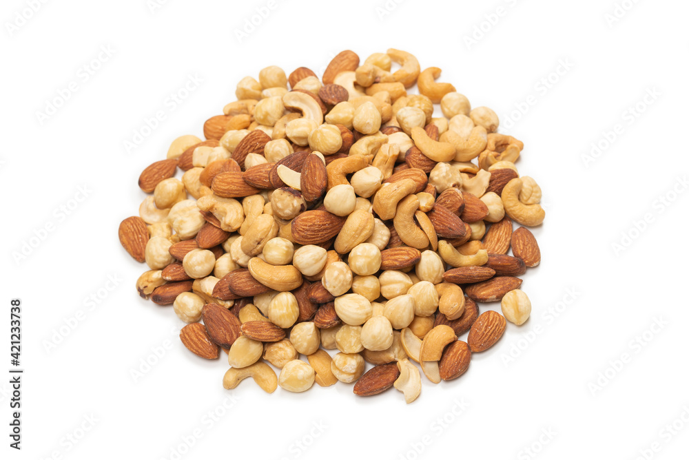 Mix of nuts isolated on white background. Top view. Mix of nuts isolated on white background. Top view.