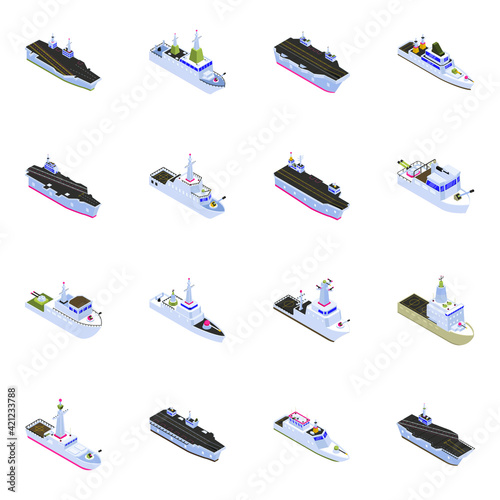 Obraz na plátně Isometric Icons of Military Ships