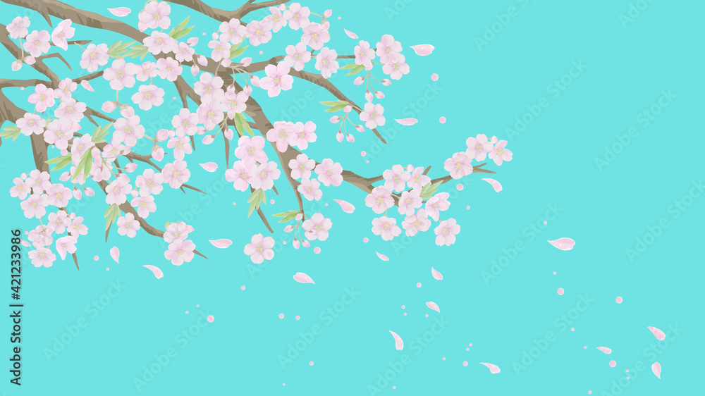 桜のイラスト/空色背景2【ベクター】