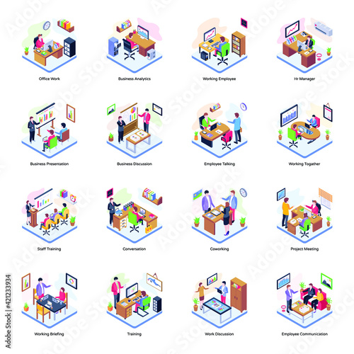 
Pack of Office Work Isometric Illustrations

