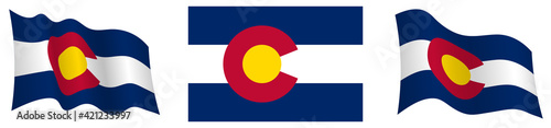 flag of american state of Colorado in static position and in motion, fluttering in wind in exact colors and sizes, on white background