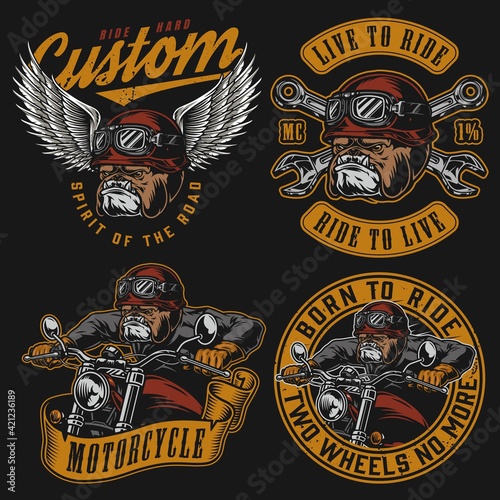 Vintage colorful motorcycle labels set