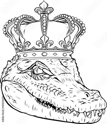 draw in black and white of head king crocodile vector illustration design