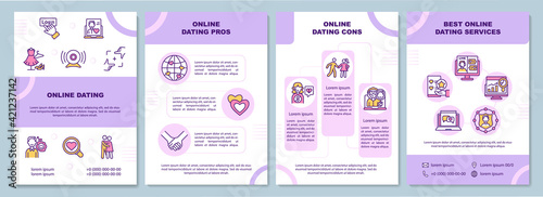 Online dating brochure template. Online dating pros. Flyer, booklet, leaflet print, cover design with linear icons. Vector layouts for presentation, annual reports, advertisement pages