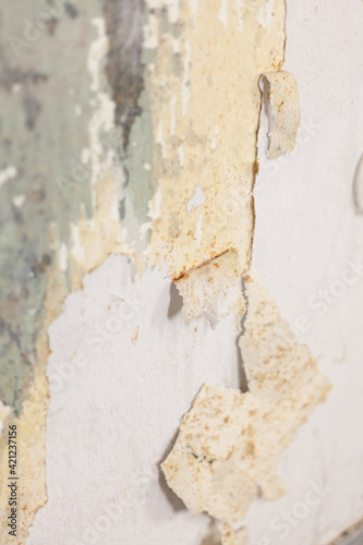 Wallpaper Mural Interior wall with woodchip wallpaper remnants during the renovation electrical outlet repairing cables laying rented apartment investing painting trade expertise old building old town apartment diy Torontodigital.ca