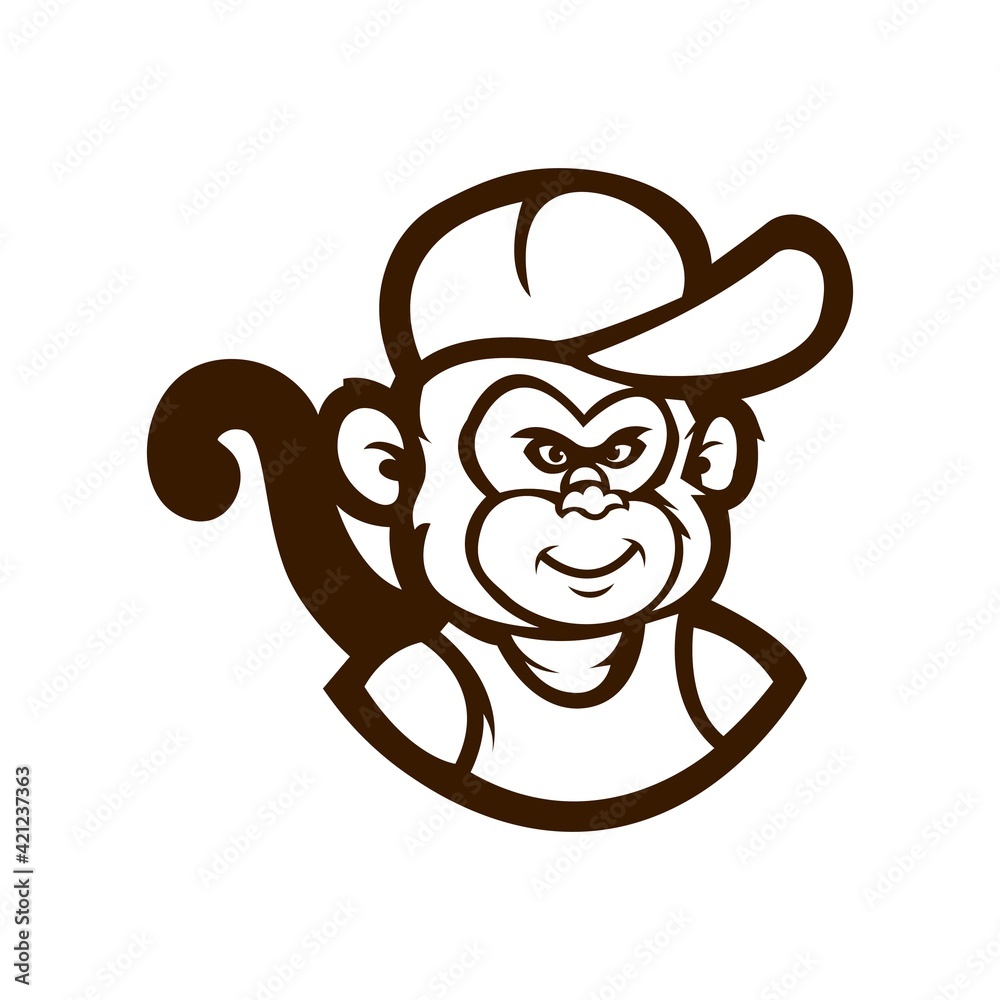 black and white version of  a Monkey design illustration