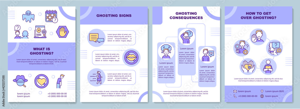 What is ghosting brochure template. Ghosting signs. Flyer, booklet, leaflet print, cover design with linear icons. Vector layouts for presentation, annual reports, advertisement pages