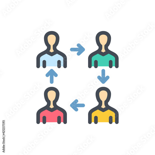 People transfer and Staff renewal color line icon. Employee replacement and Staff exchange vector outline colorful sign.