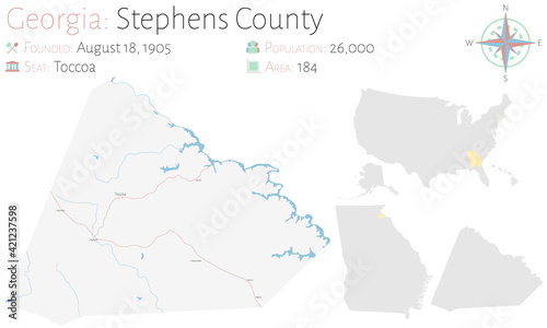Large and detailed map of Stephens county in Georgia, USA.
