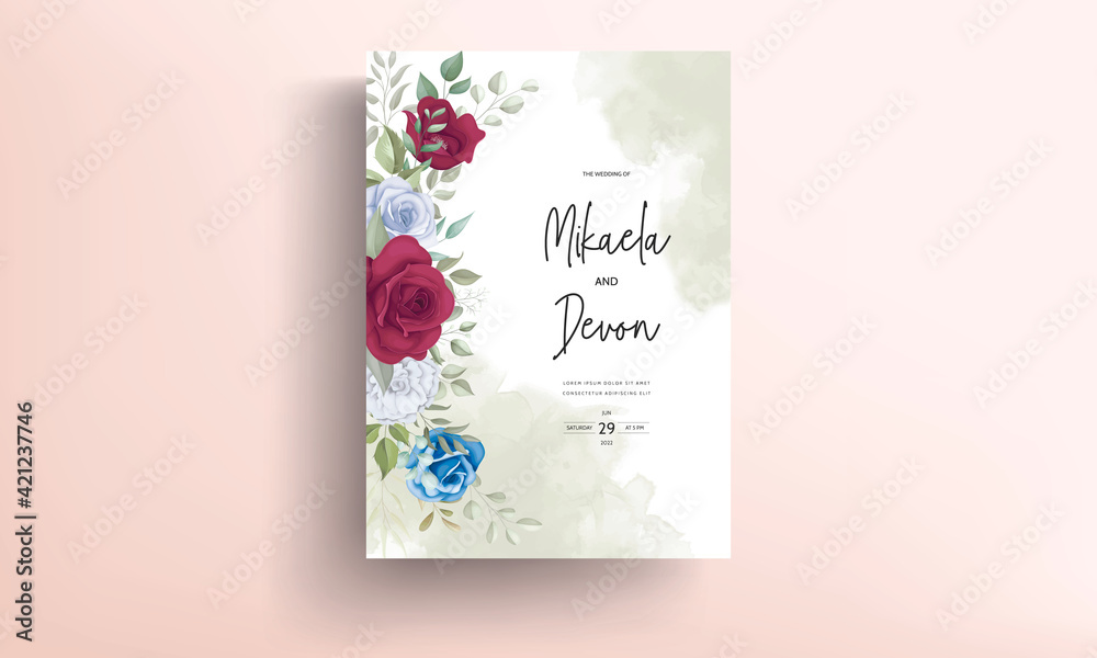 Floral design wedding invitation card with beautiful flower decoration