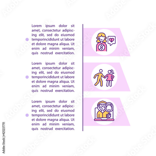 Online dating cons concept line icons with text. PPT page vector template with copy space. Brochure, magazine, newsletter design element. Remote communication linear illustrations on white