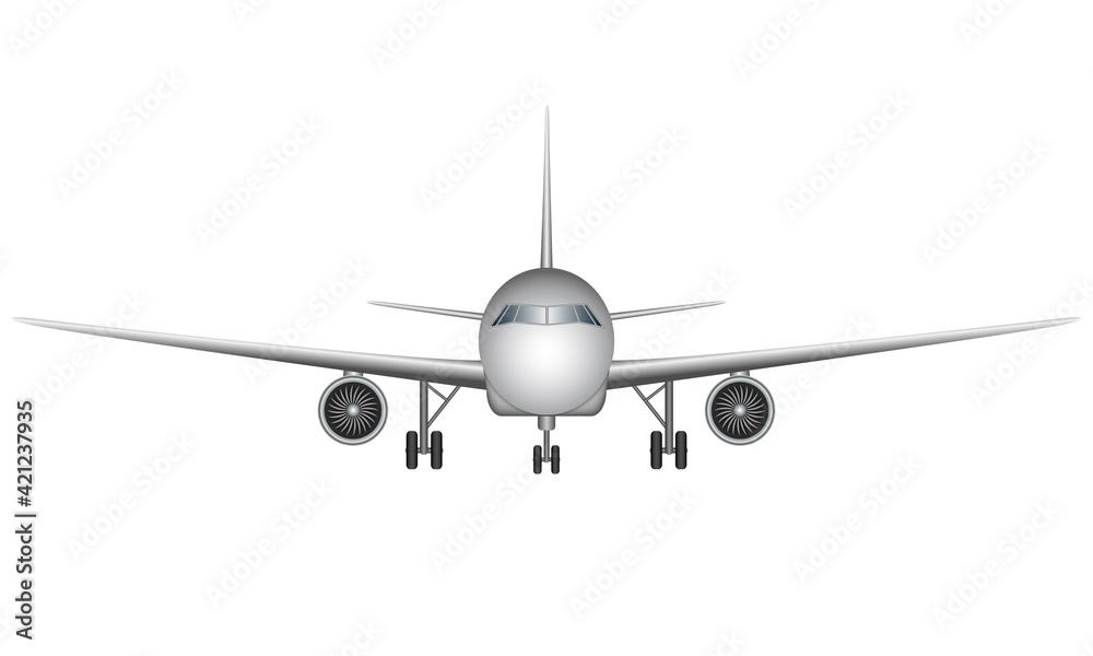 Jet airplane icon, front view, vector illustration Jet airplane icon, front view, vector illustration