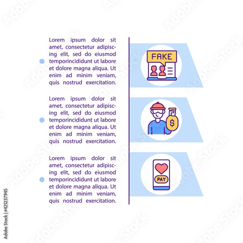 Beware money requests concept line icons with text. PPT page vector template with copy space. Brochure, magazine, newsletter design element. Online dating tips linear illustrations on white
