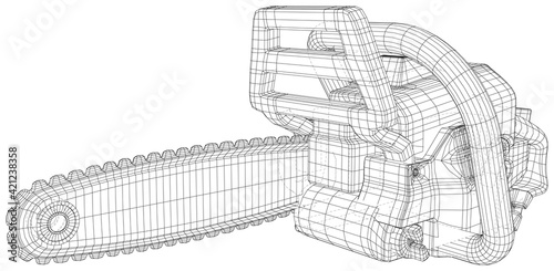 Vector outline chainsaw. Wire-frame. EPS10 format. Vector created of 3d.