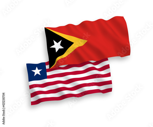 Flags of Liberia and East Timor on a white background