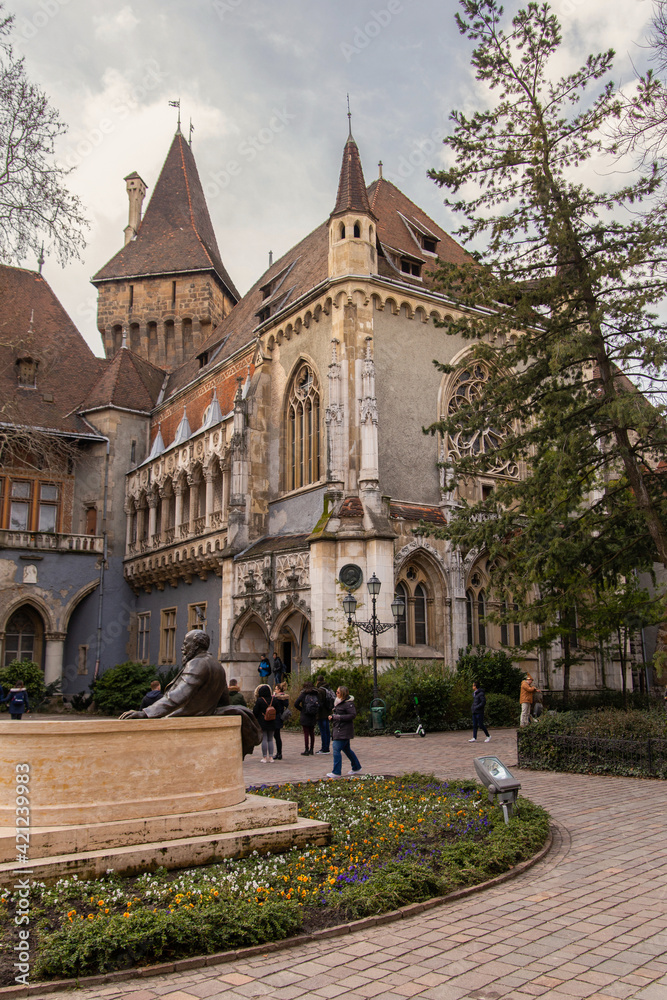 An ancient building in Hungary. Travel across Europe, the main attractions of Budapest. Travel to Hungary. Vajdahunyad Castle in City Park, Budapest.