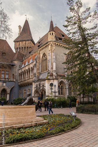 An ancient building in Hungary. Travel across Europe, the main attractions of Budapest. Travel to Hungary. Vajdahunyad Castle in City Park, Budapest.