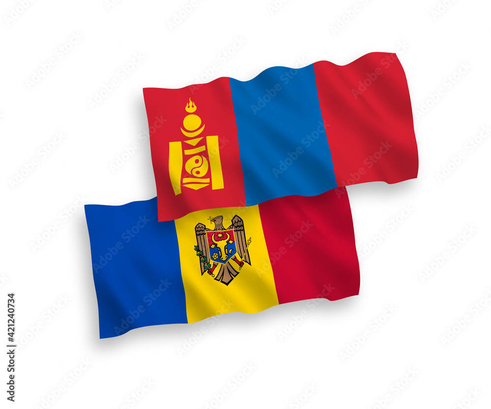 Fototapeta premium Flags of Moldova and Mongolia on a white background