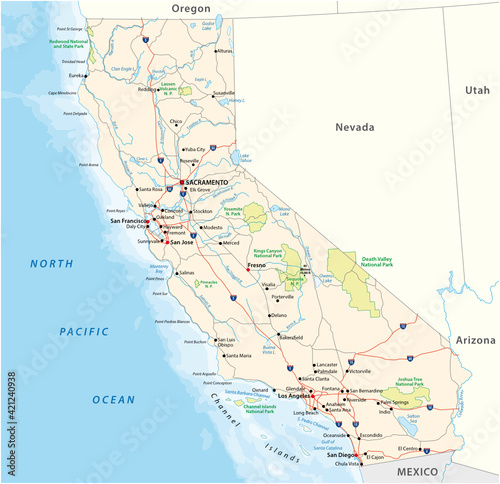 Obraz na płótnie road and national park vector map of the US state of California w salonie