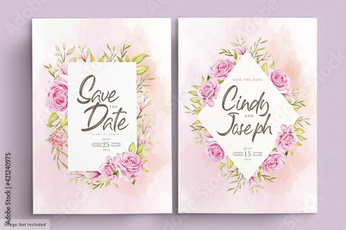 elegant soft pink watercolor roses invitation card set