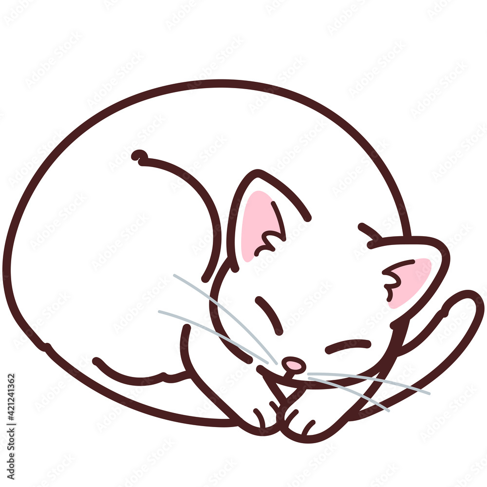 Simple and adorable white cat sleeping outlined Simple and adorable white cat sleeping outlined