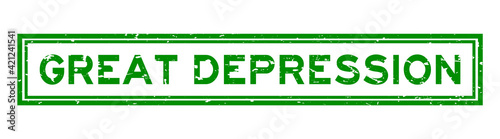 Grunge green great depression word square rubber seal stamp on white background