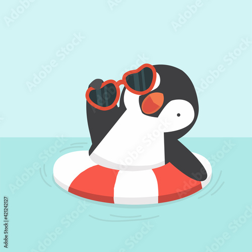 Cute Penguin swimming inflatable ring  vector